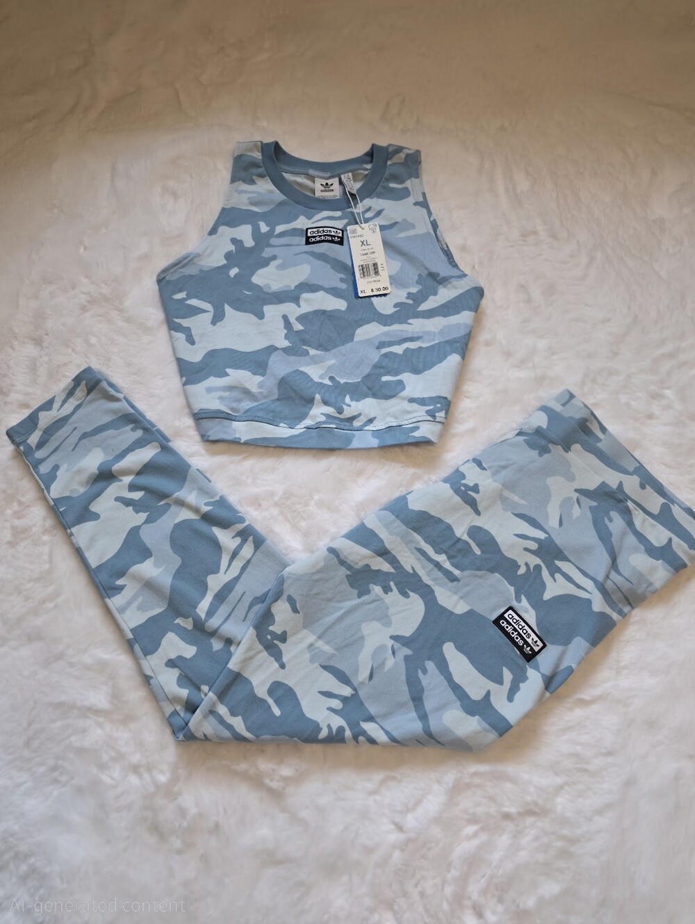 Adidas Originals Camo Crop Top & Leggings | Blue, XL